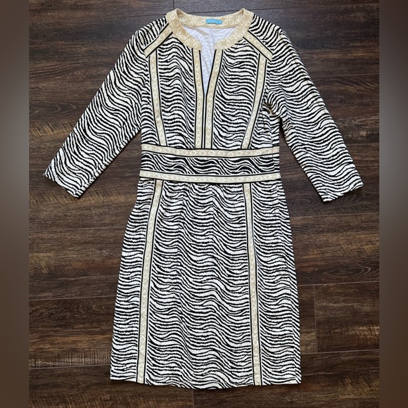 J. McLaughlin Dresses & Skirts - J. McLaughlin Zebra Print Knit Dress 3/4 Sleeve Career Casual S